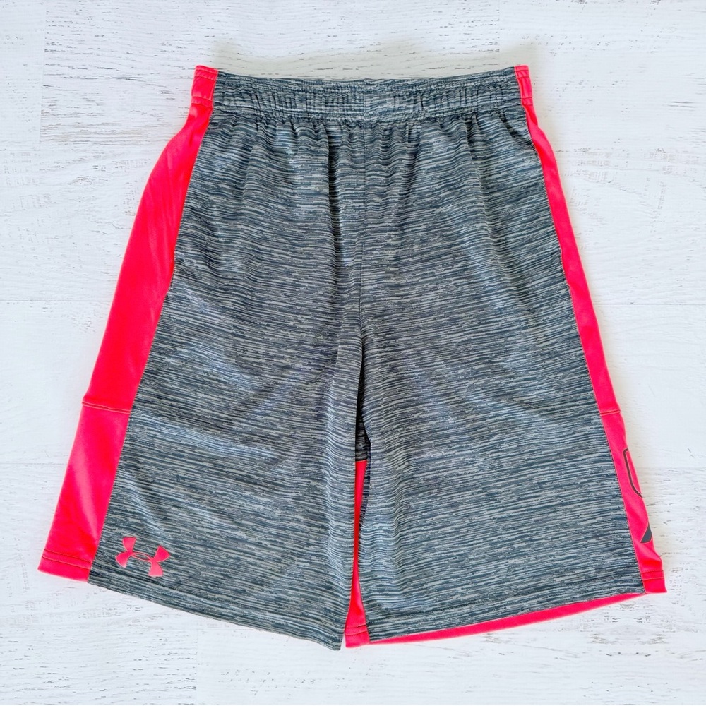 Boys Gray Orange Under Armour Dri Fit Shorts Size Large